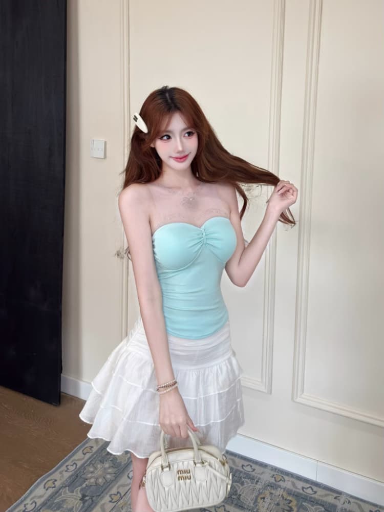실사 감소되지 않음 핫걸 망사 패치워크 조끼 여성 여름 섹시함 몸매 가꾸기 다용도 민소매 맨위 상세 이미지 17