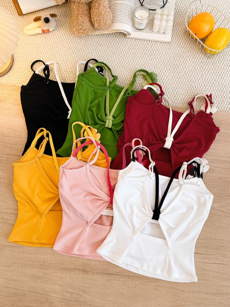 실사 감소되지 않음 꽃 벨트 가슴 패드 캐미솔 여름 도파민 해변가 외출용 맨위 상세 이미지 4