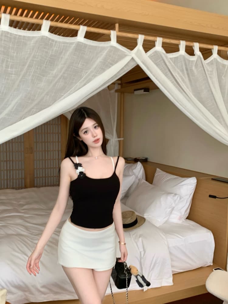 실사 감소되지 않음 꽃 벨트 가슴 패드 캐미솔 여름 도파민 해변가 외출용 맨위 상세 이미지 12