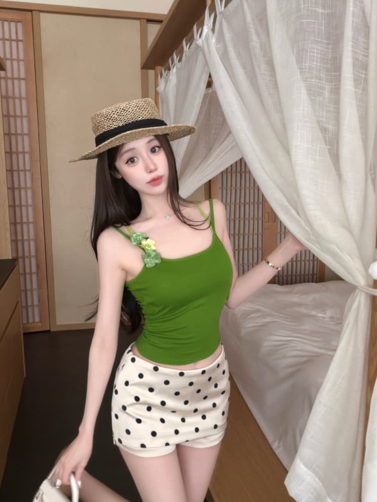 실사 감소되지 않음 꽃 벨트 가슴 패드 캐미솔 여름 도파민 해변가 외출용 맨위 상세 이미지 34