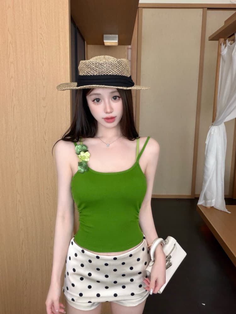 실사 감소되지 않음 꽃 벨트 가슴 패드 캐미솔 여름 도파민 해변가 외출용 맨위 상세 이미지 35