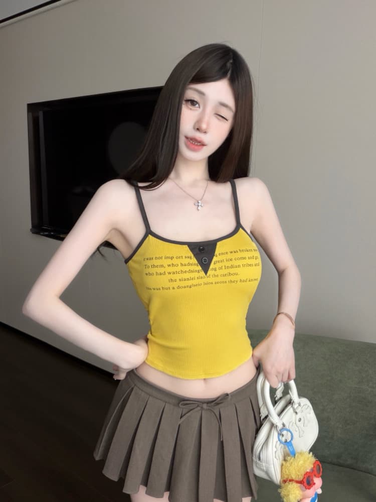 실사 감소되지 않음 매운맛 알파벳 프린트 배색 캐미솔 여름 몸매 가꾸기 다용도 벨트 가슴 패드 의류 상세 이미지 8
