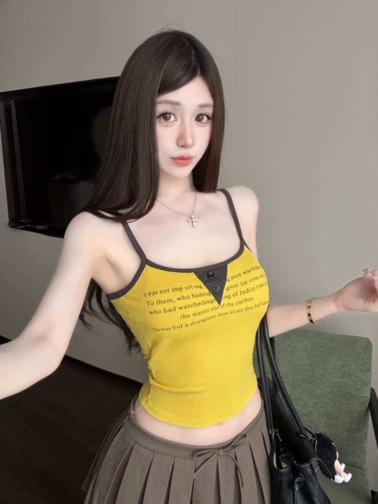 실사 감소되지 않음 매운맛 알파벳 프린트 배색 캐미솔 여름 몸매 가꾸기 다용도 벨트 가슴 패드 의류 상세 이미지 9