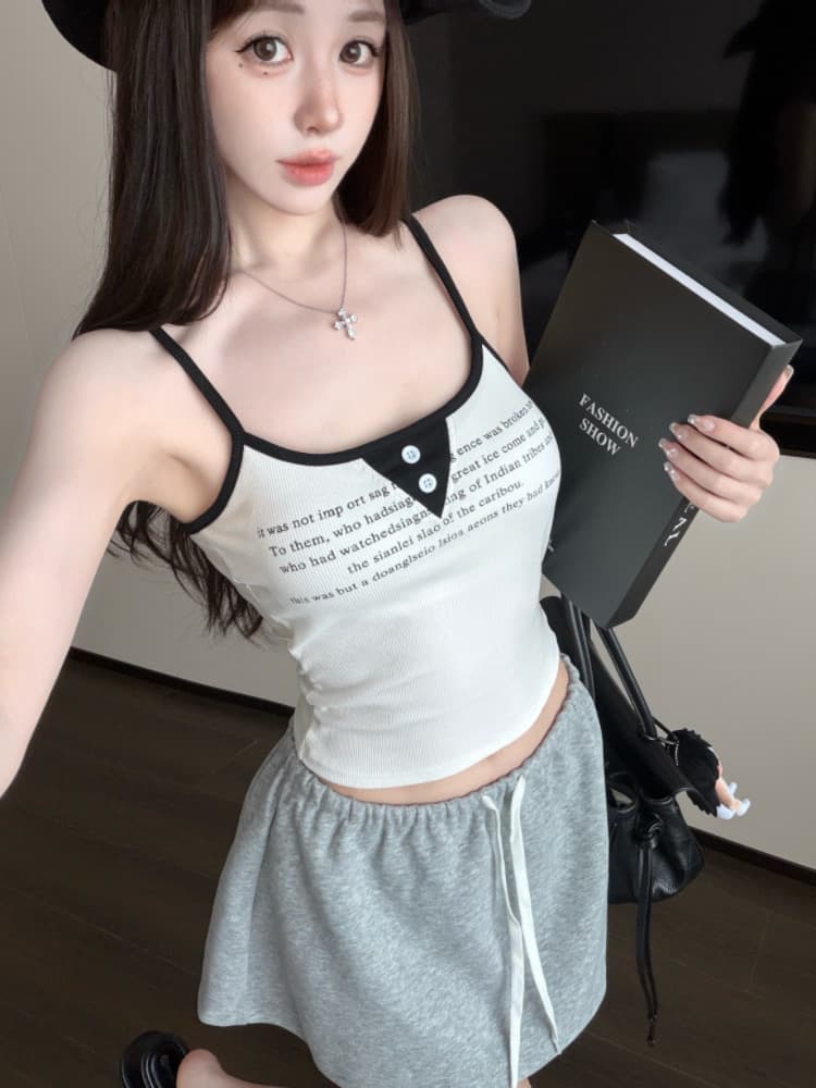 실사 감소되지 않음 매운맛 알파벳 프린트 배색 캐미솔 여름 몸매 가꾸기 다용도 벨트 가슴 패드 의류 상세 이미지 14