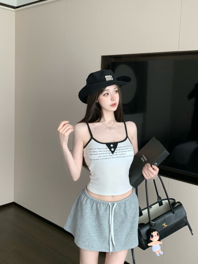 실사 감소되지 않음 매운맛 알파벳 프린트 배색 캐미솔 여름 몸매 가꾸기 다용도 벨트 가슴 패드 의류 상세 이미지 18