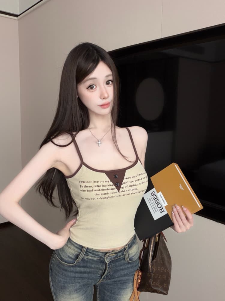 실사 감소되지 않음 매운맛 알파벳 프린트 배색 캐미솔 여름 몸매 가꾸기 다용도 벨트 가슴 패드 의류 상세 이미지 21