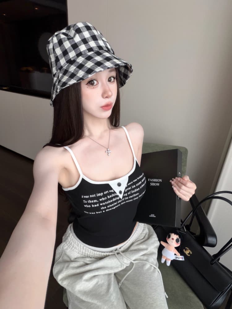 실사 감소되지 않음 매운맛 알파벳 프린트 배색 캐미솔 여름 몸매 가꾸기 다용도 벨트 가슴 패드 의류 상세 이미지 28