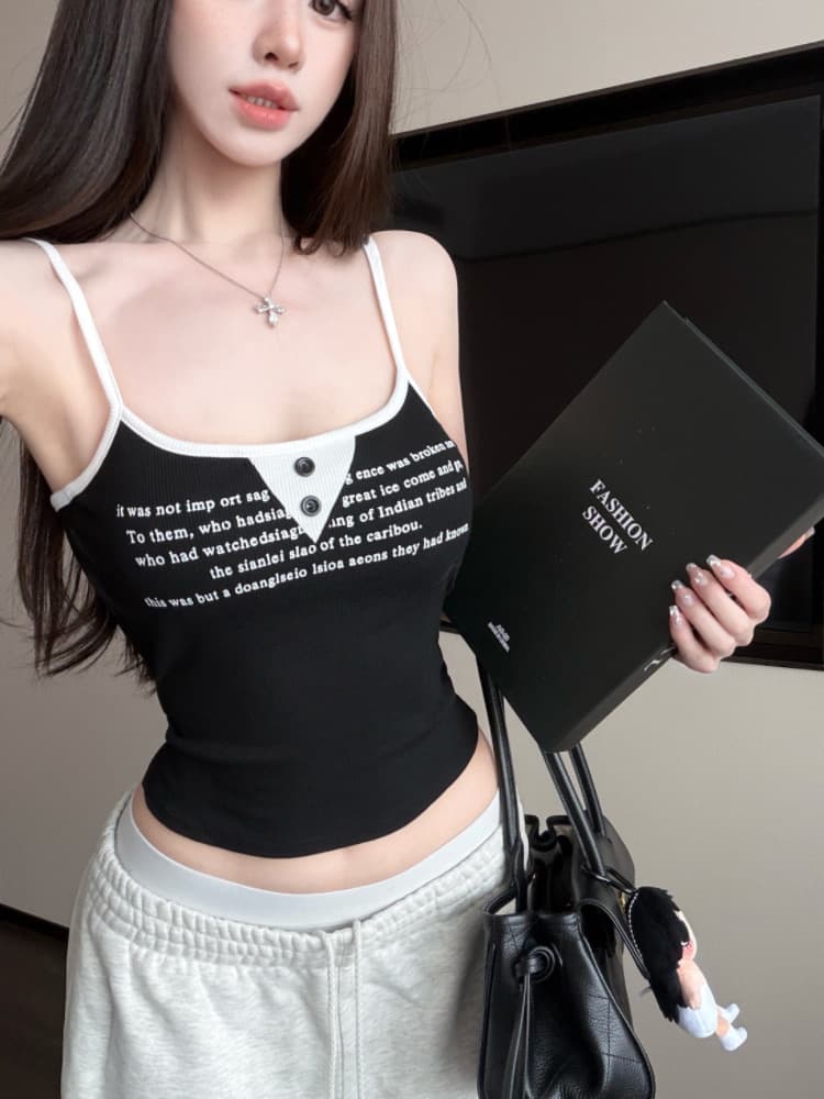 실사 감소되지 않음 매운맛 알파벳 프린트 배색 캐미솔 여름 몸매 가꾸기 다용도 벨트 가슴 패드 의류 상세 이미지 29