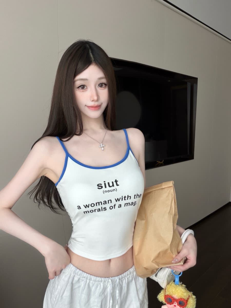 실사 감소되지 않음 핫걸 알파벳 아름다움 뒤로 캐미솔 몸매 가꾸기 다용도 백리스 민소매 맨위