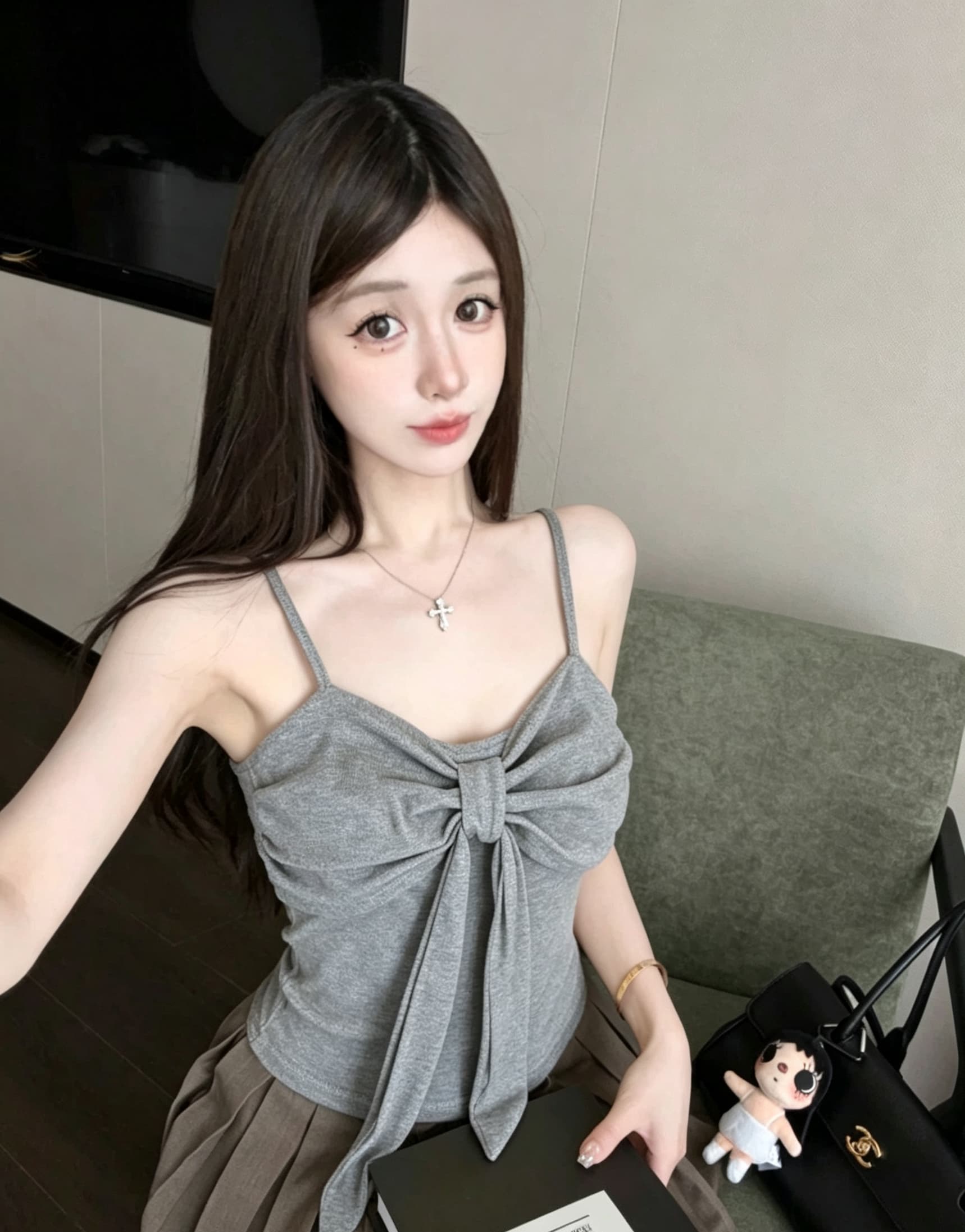 실사 감소되지 않음 달콤한 매운맛 바람 나비 매듭 스트랩 캐미솔 몸매 가꾸기 다용도 만나는 맨위