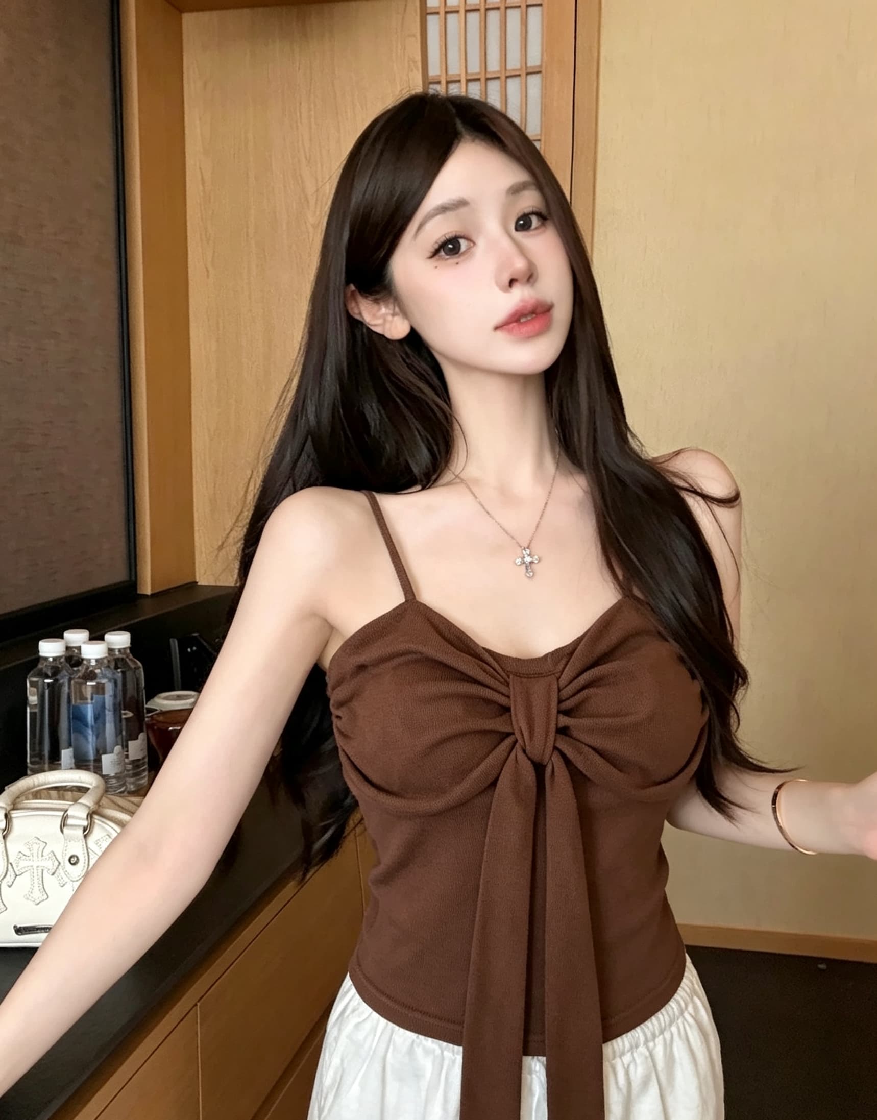 실사 감소되지 않음 달콤한 매운맛 바람 나비 매듭 스트랩 캐미솔 몸매 가꾸기 다용도 만나는 맨위 이미지 3