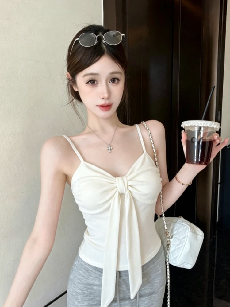 실사 감소되지 않음 달콤한 매운맛 바람 나비 매듭 스트랩 캐미솔 몸매 가꾸기 다용도 만나는 맨위 상세 이미지 8