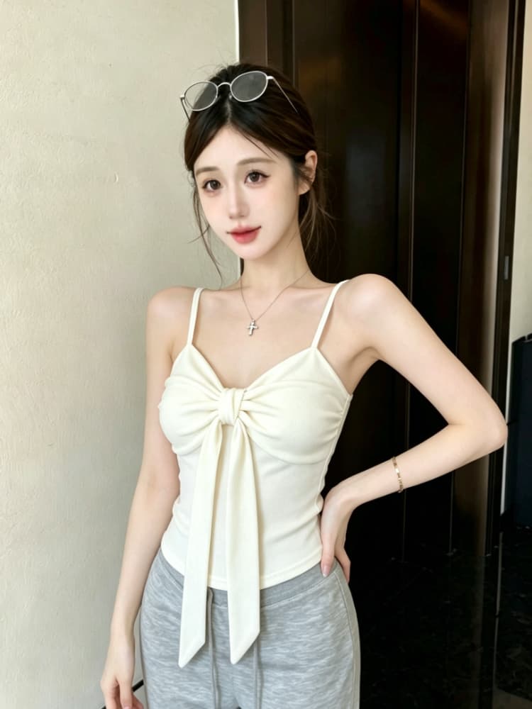 실사 감소되지 않음 달콤한 매운맛 바람 나비 매듭 스트랩 캐미솔 몸매 가꾸기 다용도 만나는 맨위 상세 이미지 9