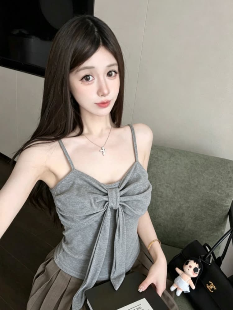 실사 감소되지 않음 달콤한 매운맛 바람 나비 매듭 스트랩 캐미솔 몸매 가꾸기 다용도 만나는 맨위 상세 이미지 10