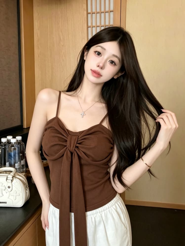 실사 감소되지 않음 달콤한 매운맛 바람 나비 매듭 스트랩 캐미솔 몸매 가꾸기 다용도 만나는 맨위 상세 이미지 14