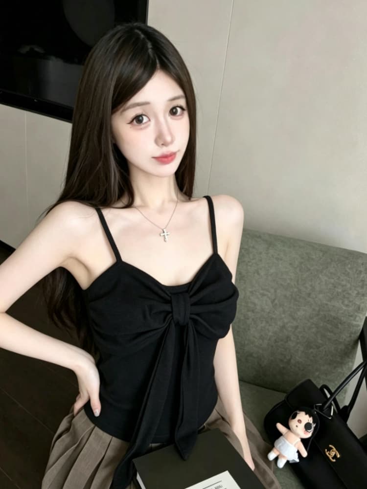 실사 감소되지 않음 달콤한 매운맛 바람 나비 매듭 스트랩 캐미솔 몸매 가꾸기 다용도 만나는 맨위 상세 이미지 15