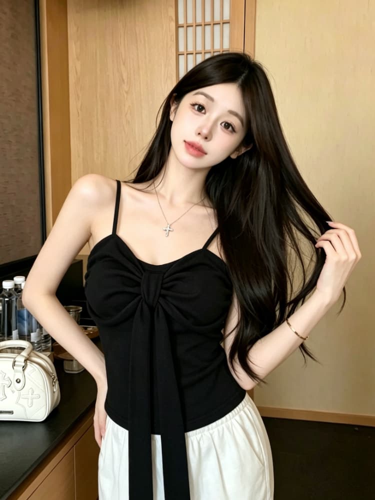 실사 감소되지 않음 달콤한 매운맛 바람 나비 매듭 스트랩 캐미솔 몸매 가꾸기 다용도 만나는 맨위 상세 이미지 16