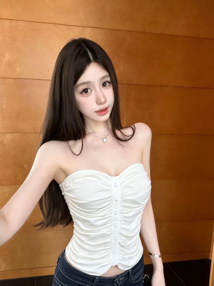 실사 감소되지 않음 핫걸 주름 튜브탑 작은 조끼 여성 여름 몸매 가꾸기 외출용 민소매 맨위 상세 이미지 4