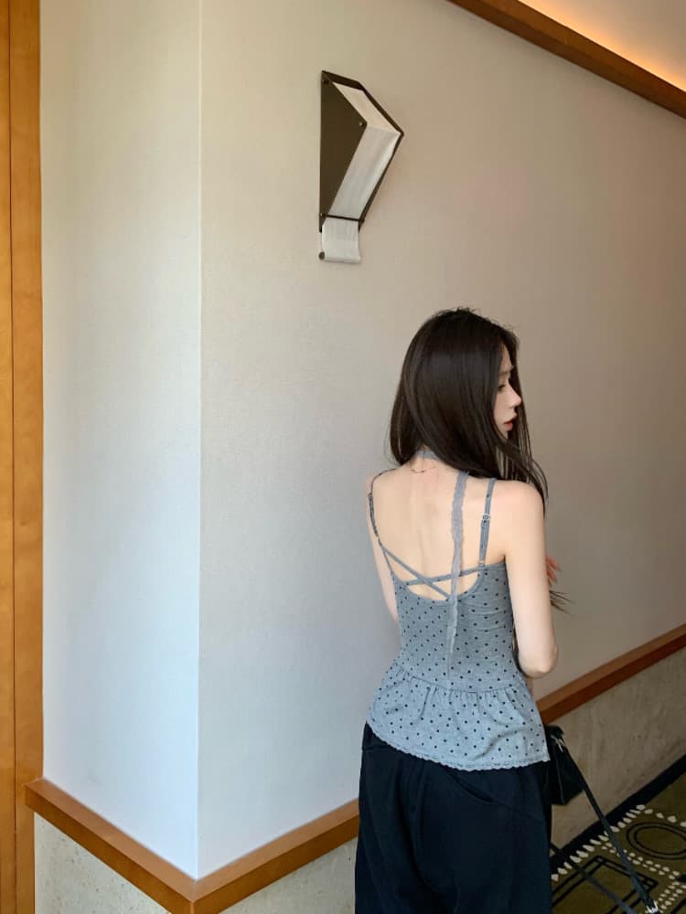 실사 감소되지 않음 도트 무늬 십자가 아름다움 뒤로 외출용 디자인 센스 밑단 몸매 가꾸기 다용도 만나는 맨위 상세 이미지 31