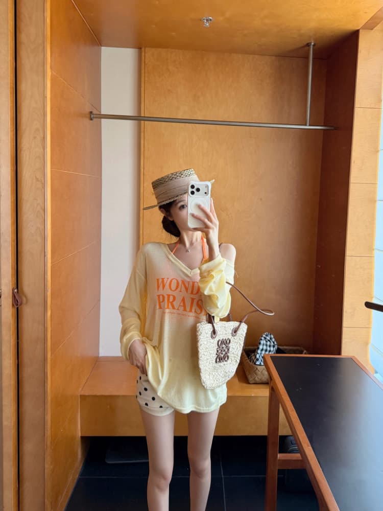 실사 감소되지 않음 느긋한 루즈핏 알파벳 프린트 긴팔 여성 이른 가을 티셔츠 블라우스 투피스 세트 맨위 상세 이미지 18