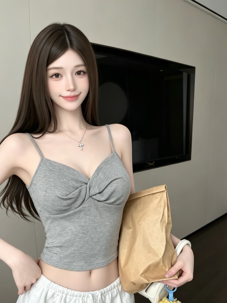 실사 감소되지 않음 핫걸 디자인 센스 비틀림 캐미솔 여름 백리스 외출용 언더 코트 이미지 2