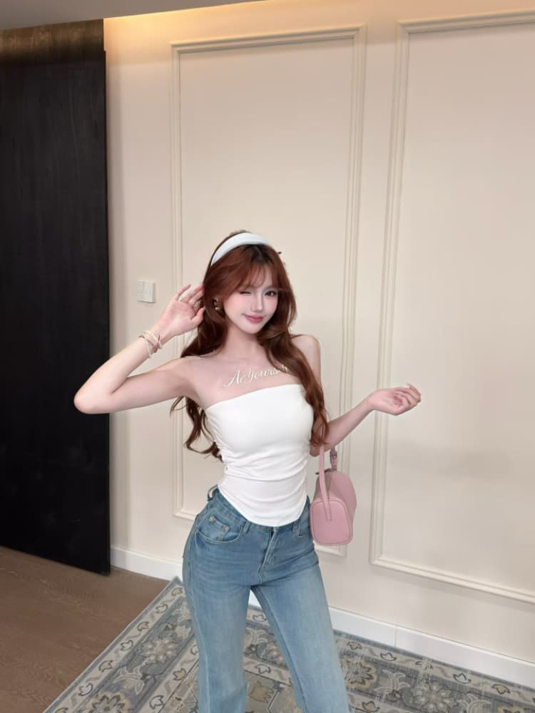 실사 감소되지 않음 핫걸 망사 패치워크 알파벳 프린트 조끼 벨트 바스트 민소매 맨위 상세 이미지 19