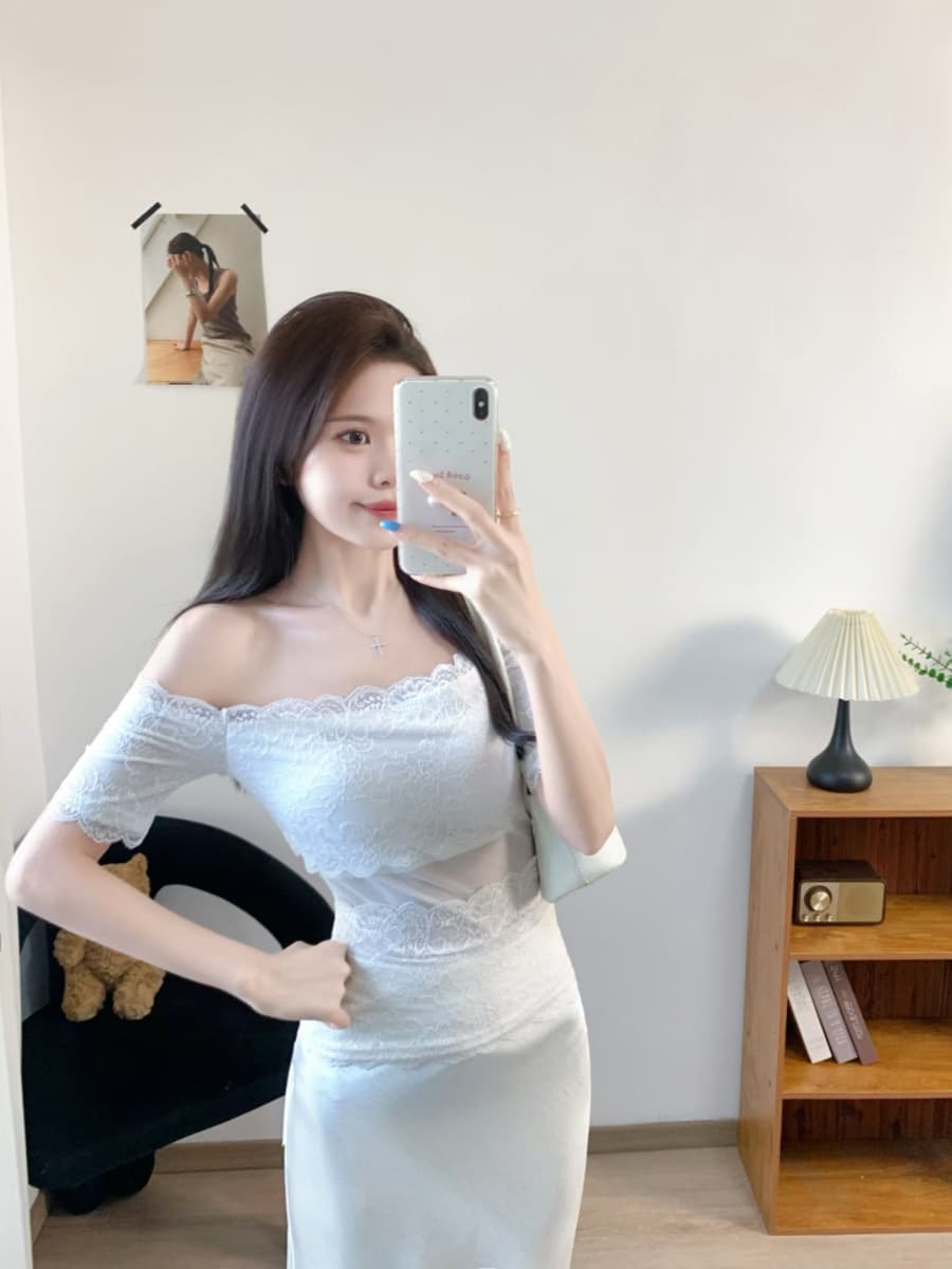 실사 감소되지 않음 달콤한 핫걸 레이스 조각 반팔 벨트 바스트 티셔츠 맨위 이미지 4