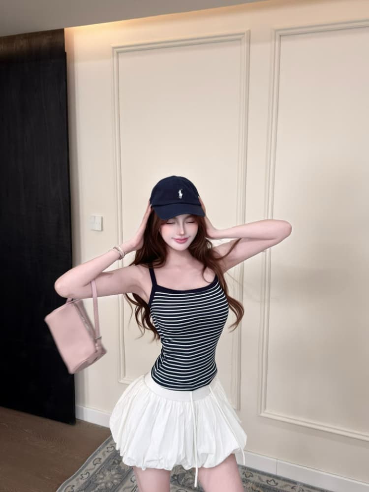 실사 감소되지 않음 핫걸 스트라이프 캐미솔 여름 몸매 가꾸기 다용도 민소매 맨위 상세 이미지 24