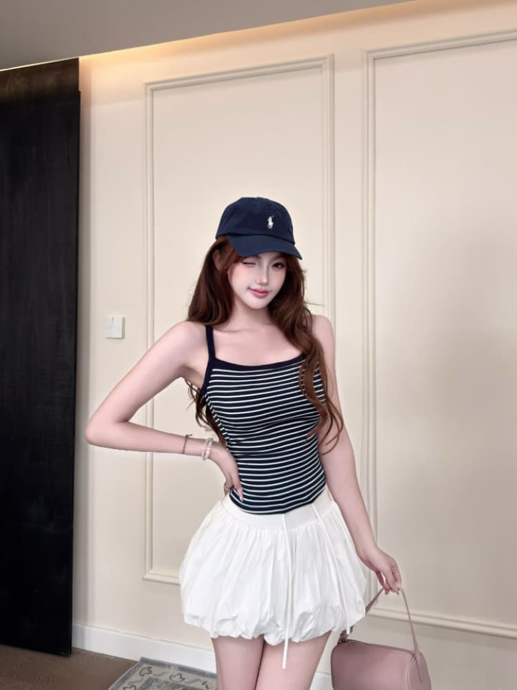 실사 감소되지 않음 핫걸 스트라이프 캐미솔 여름 몸매 가꾸기 다용도 민소매 맨위 상세 이미지 27