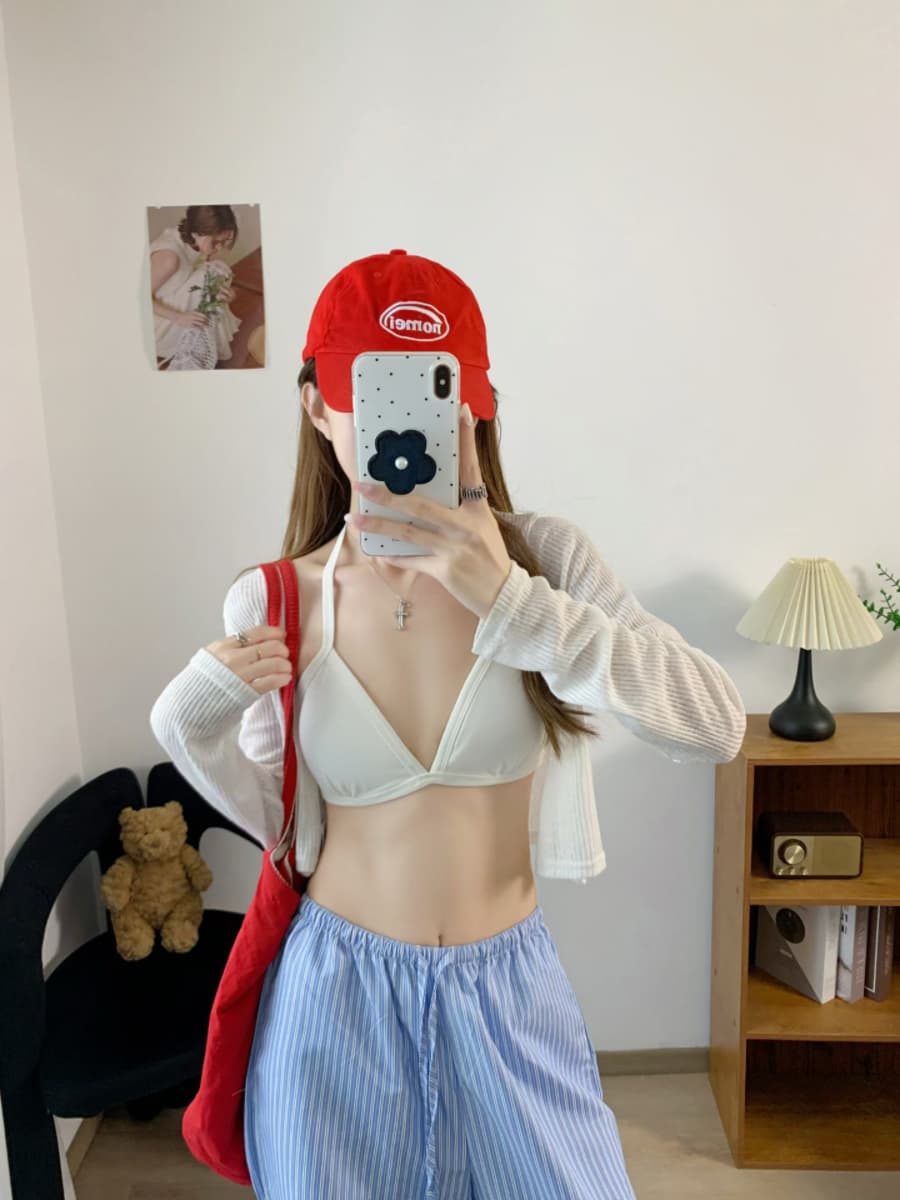 실사 감소되지 않음 프랑스식 삼각형 컵 비키니 행침 목 포장 가슴 튜브탑 속옷 이미지 4