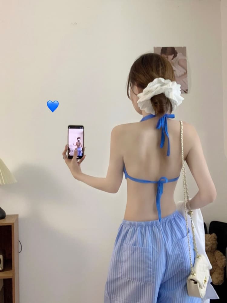 실사 감소되지 않음 프랑스식 삼각형 컵 비키니 행침 목 포장 가슴 튜브탑 속옷 상세 이미지 10