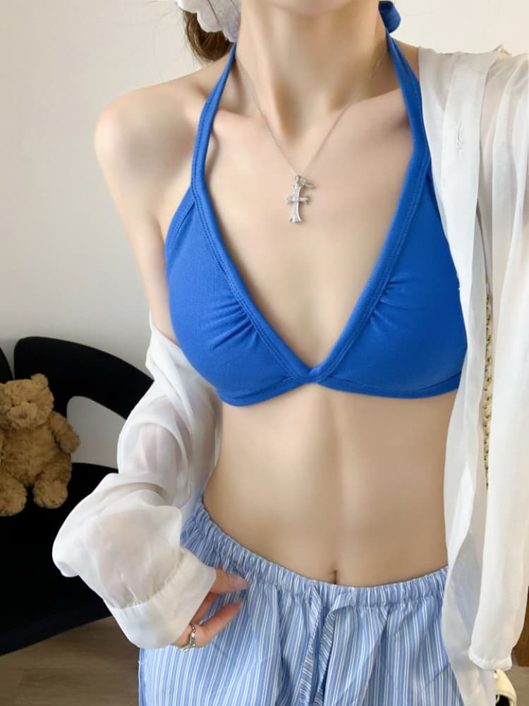 실사 감소되지 않음 프랑스식 삼각형 컵 비키니 행침 목 포장 가슴 튜브탑 속옷 상세 이미지 11
