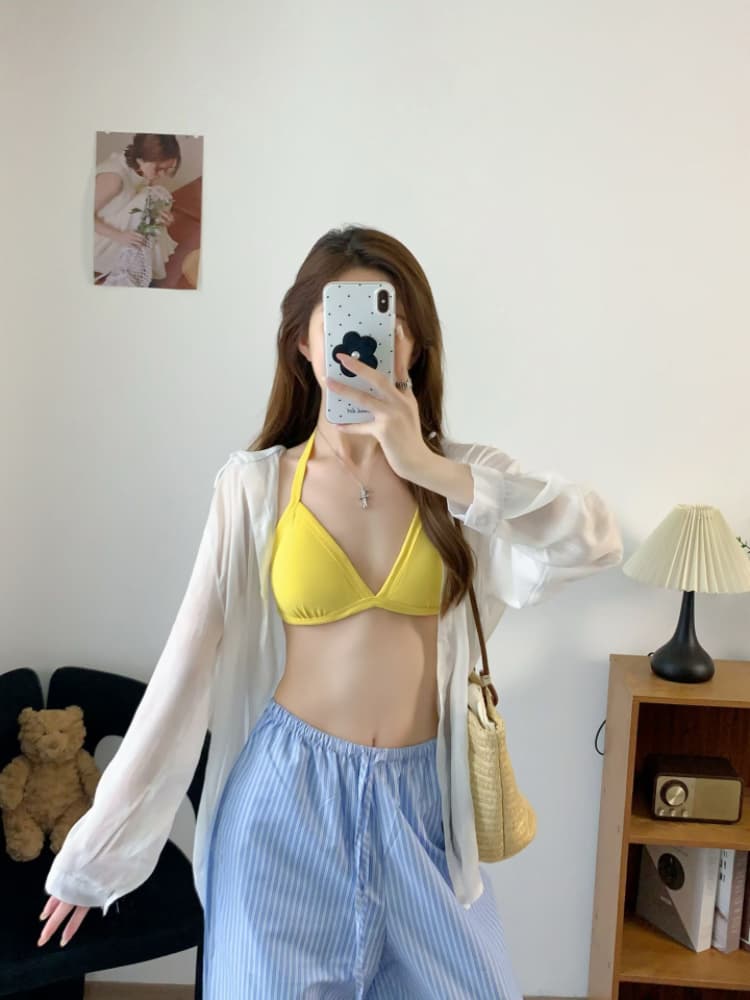 실사 감소되지 않음 프랑스식 삼각형 컵 비키니 행침 목 포장 가슴 튜브탑 속옷 상세 이미지 15