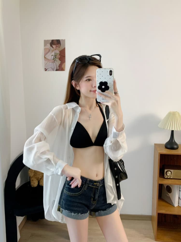 실사 감소되지 않음 프랑스식 삼각형 컵 비키니 행침 목 포장 가슴 튜브탑 속옷 상세 이미지 27