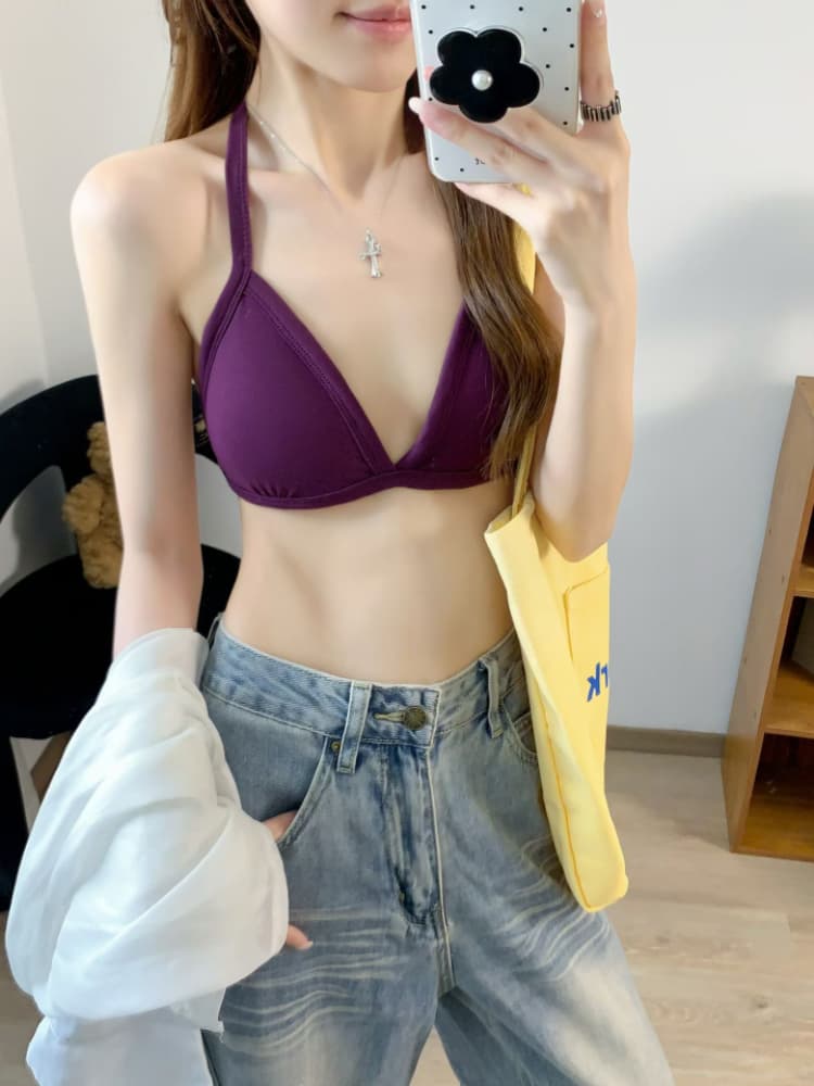 실사 감소되지 않음 프랑스식 삼각형 컵 비키니 행침 목 포장 가슴 튜브탑 속옷 상세 이미지 30