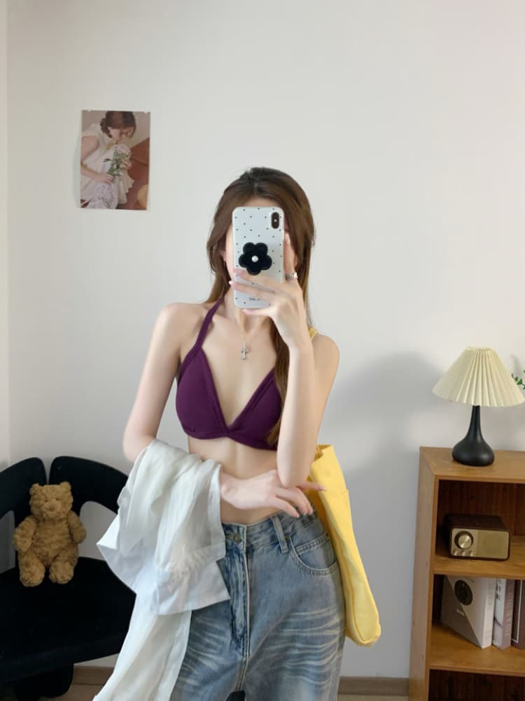 실사 감소되지 않음 프랑스식 삼각형 컵 비키니 행침 목 포장 가슴 튜브탑 속옷 상세 이미지 31