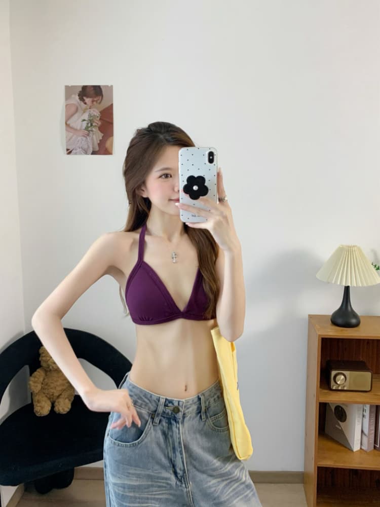 실사 감소되지 않음 프랑스식 삼각형 컵 비키니 행침 목 포장 가슴 튜브탑 속옷 상세 이미지 32