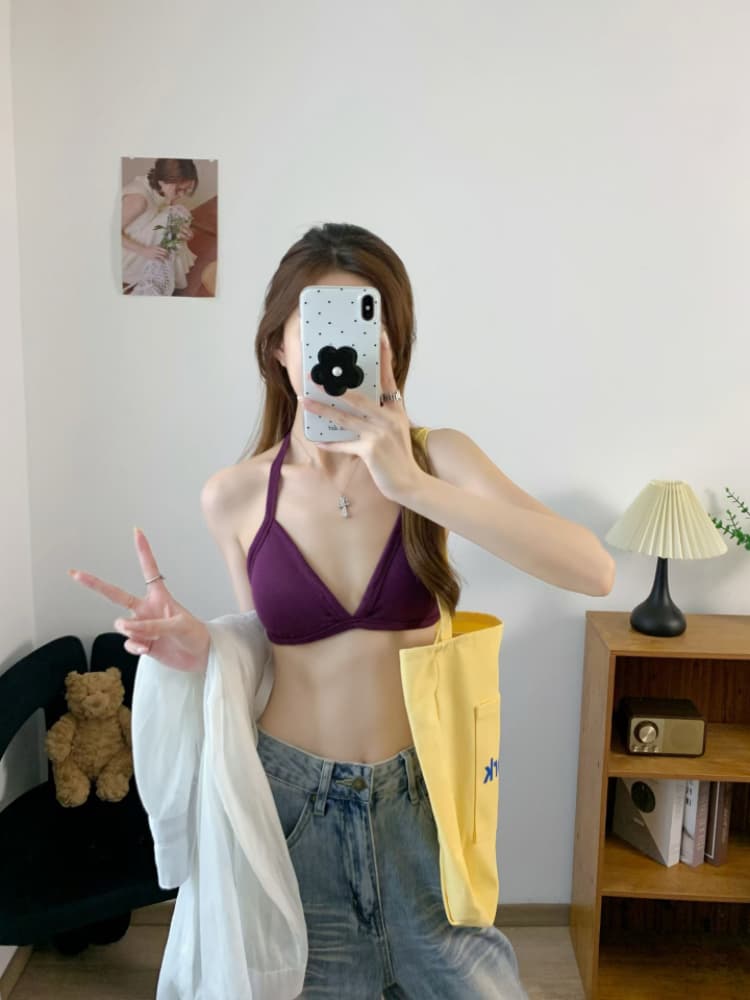 실사 감소되지 않음 프랑스식 삼각형 컵 비키니 행침 목 포장 가슴 튜브탑 속옷 상세 이미지 33