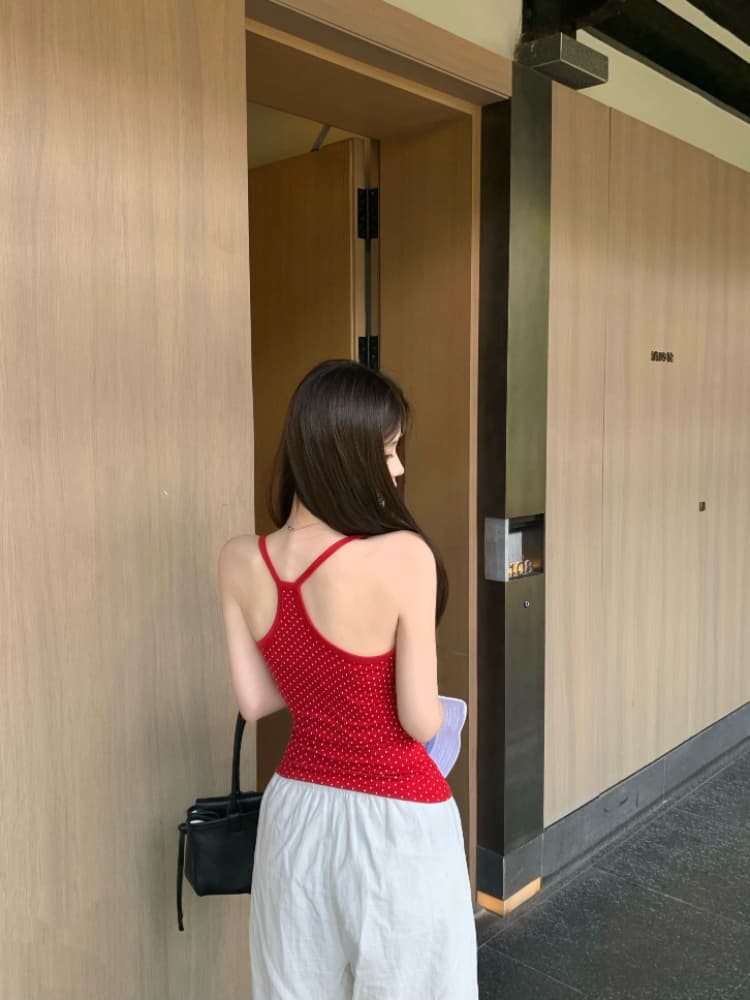 실사 감소되지 않음 도트 무늬 단어 캐미솔 여름 외출용 몸매 가꾸기 다용도 만나는 맨위 상세 이미지 28