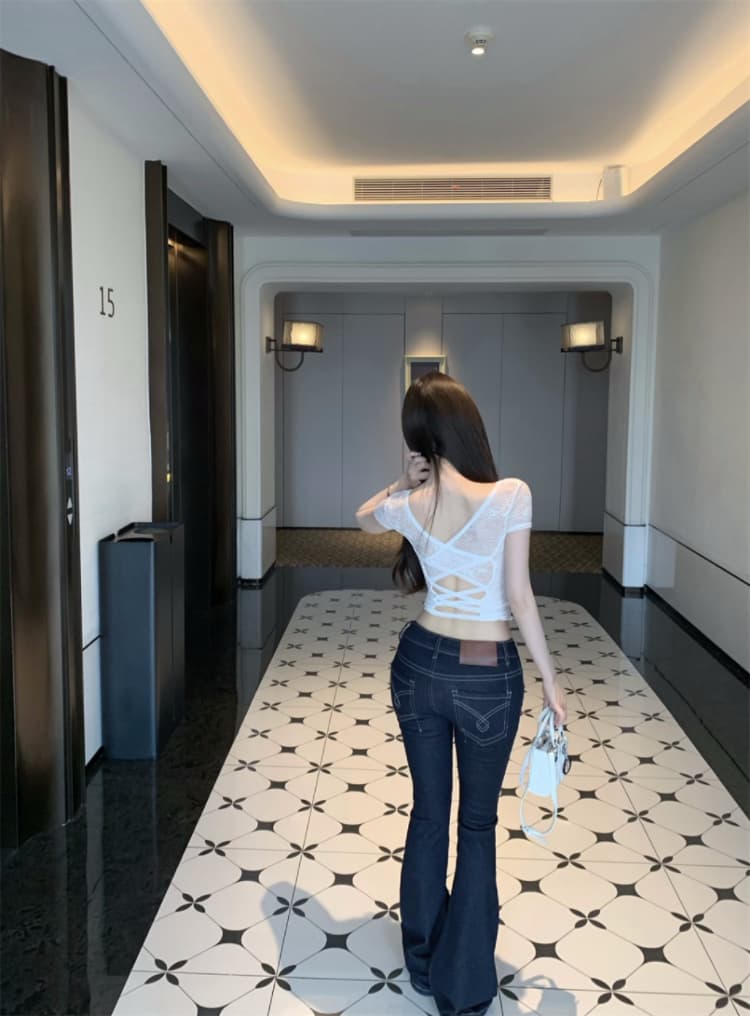 실사 감소되지 않음 나비 매듭 V넥 레이스 반팔 티셔츠 여성 마이크로 ~을 통해 몸매 가꾸기 다용도 슬림해 보이는 맨위 상세 이미지 23