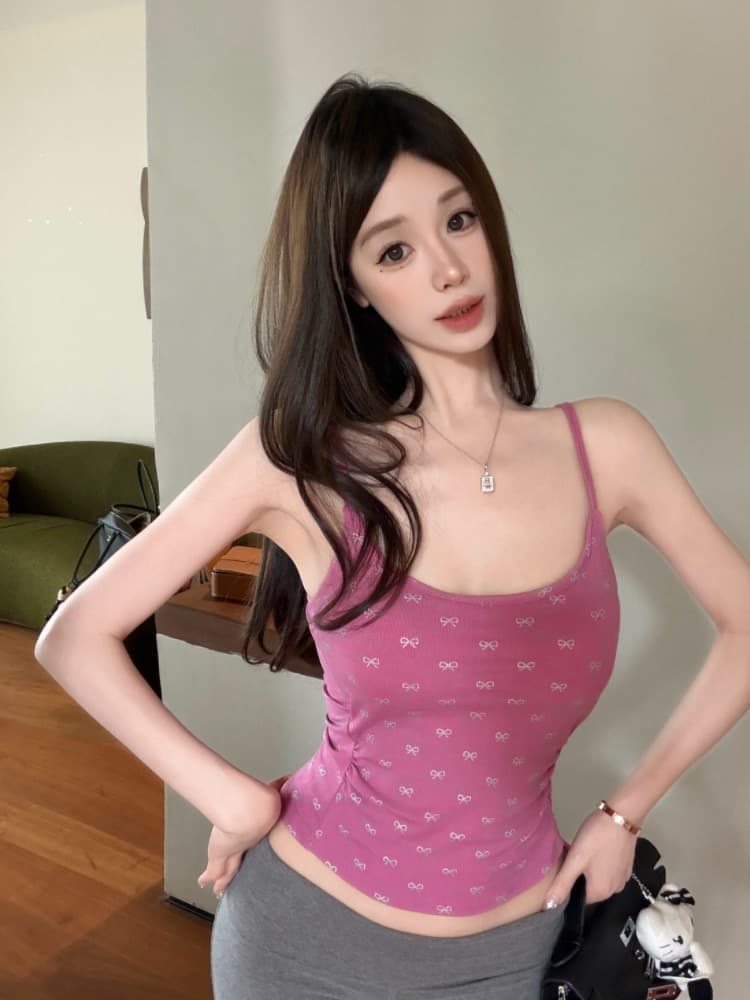 실사 감소되지 않음 핫걸 나비 매듭 캐미솔 여름 몸매 가꾸기 다용도 벨트 가슴 패드 만나는 맨위 상세 이미지 6
