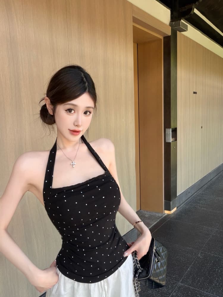 실사 감소되지 않음 핫걸 도트 무늬 행침 목 캐미솔 여름 몸매 가꾸기 다용도 만나는 맨위 상세 이미지 12