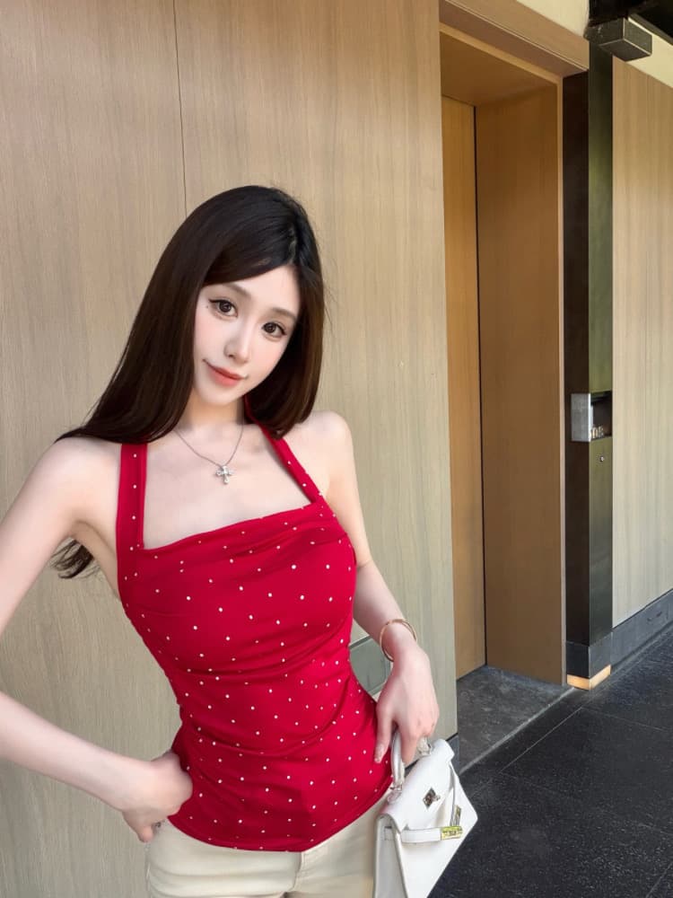 실사 감소되지 않음 핫걸 도트 무늬 행침 목 캐미솔 여름 몸매 가꾸기 다용도 만나는 맨위 상세 이미지 15