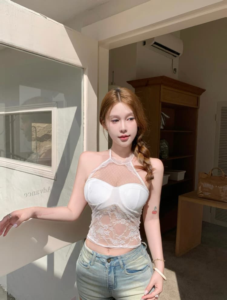 실사 감소되지 않음 순수한 욕망 핫걸 행침 목 레이스 조끼 여성 여름 몸매 가꾸기 벨트 가슴 패드 아름다운 맨위 상세 이미지 7