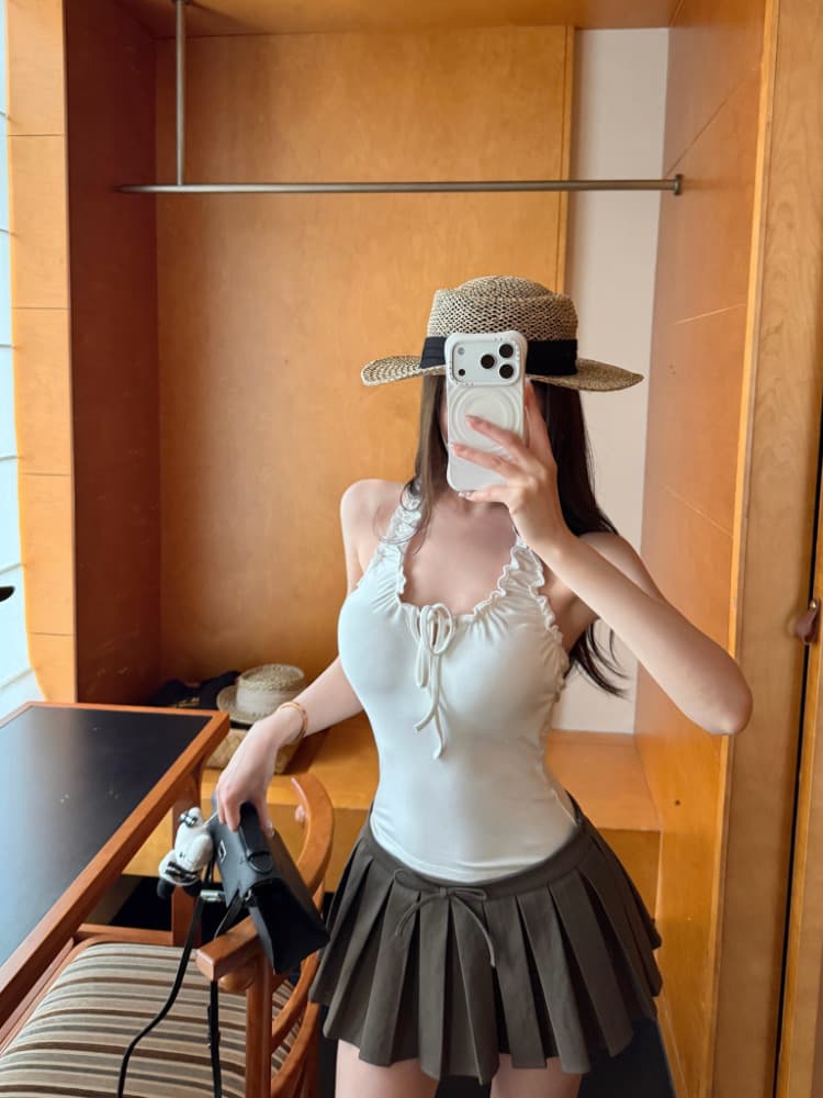 실사 감소되지 않음 달콤한 핫걸 프릴 행침 목 캐미솔 여름 몸매 가꾸기 다용도 외출용 맨위 상세 이미지 11