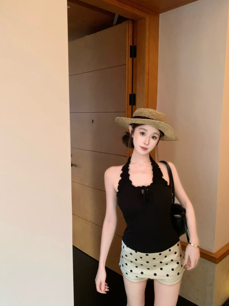실사 감소되지 않음 달콤한 핫걸 프릴 행침 목 캐미솔 여름 몸매 가꾸기 다용도 외출용 맨위 상세 이미지 19