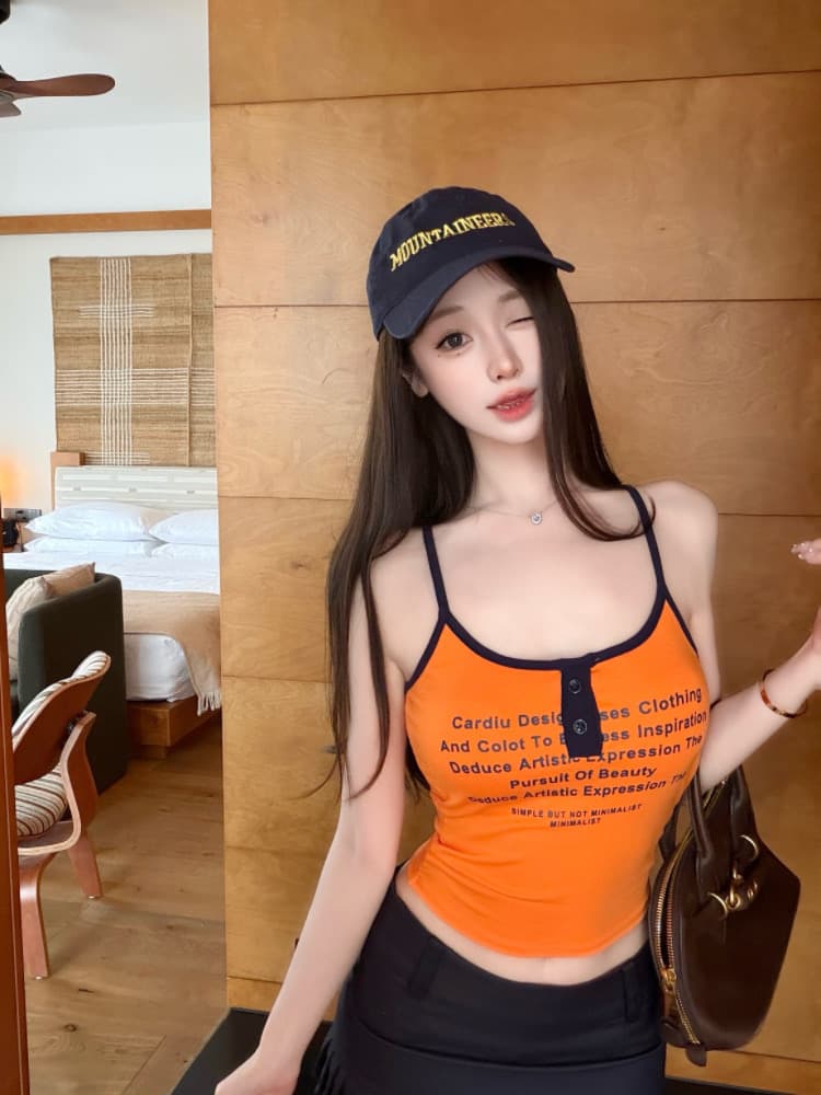 실사 감소되지 않음 핫걸 알파벳 프린트 단어 뒤로 캐미솔 상세 이미지 22