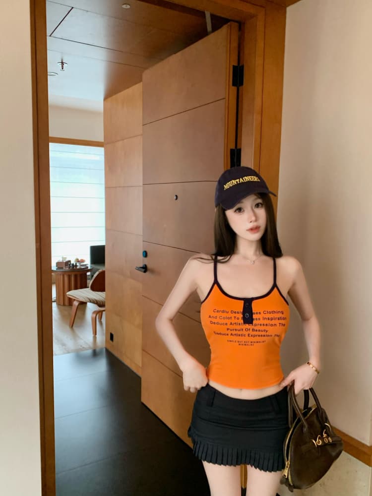 실사 감소되지 않음 핫걸 알파벳 프린트 단어 뒤로 캐미솔 상세 이미지 26