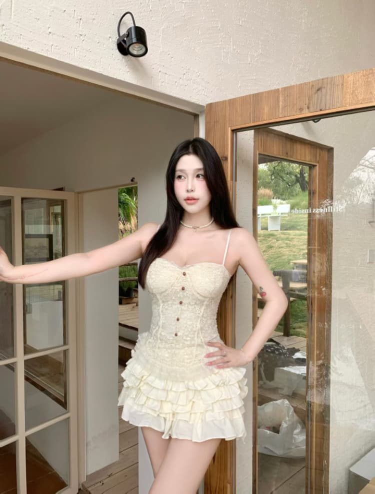 실사 감소되지 않음 달콤한 스타일 레이스 조각 캐미솔 여름 몸매 가꾸기 외출용 아름다운 맨위 상세 이미지 8