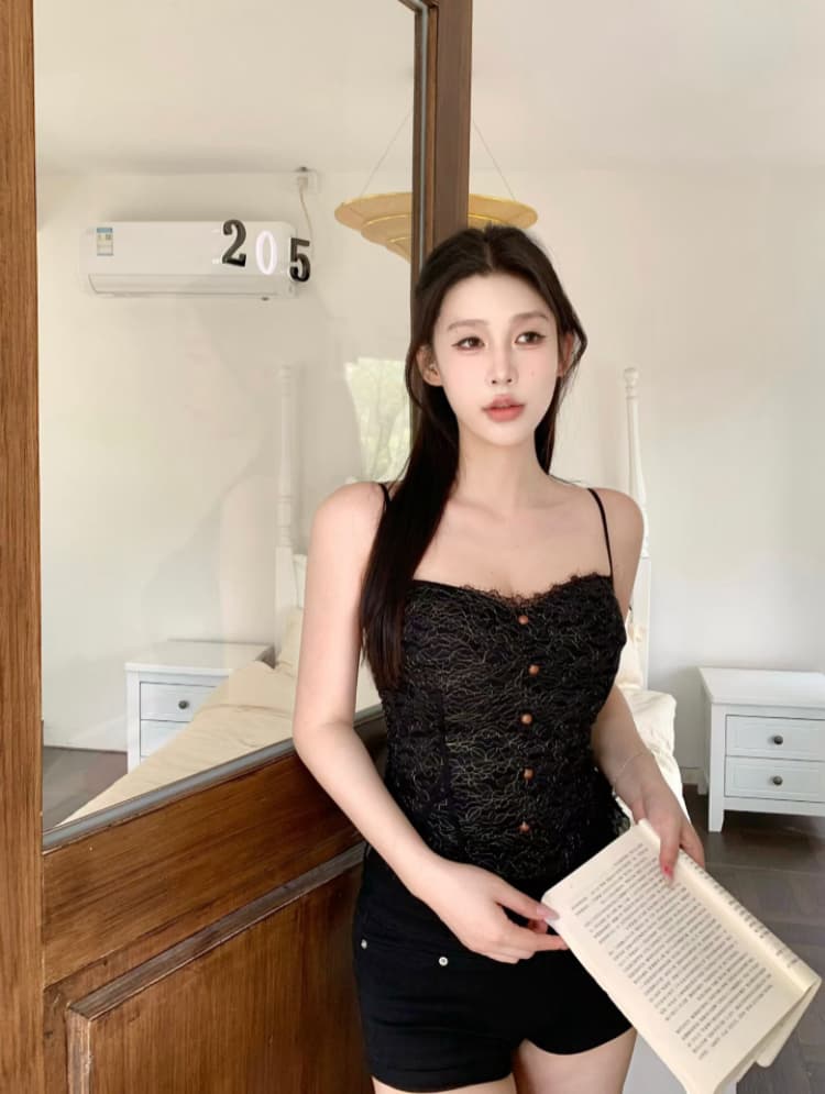 실사 감소되지 않음 달콤한 스타일 레이스 조각 캐미솔 여름 몸매 가꾸기 외출용 아름다운 맨위 상세 이미지 12